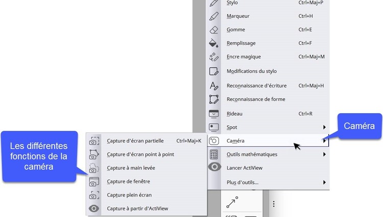 Les différentes fonctions de la caméra dans ActivInspire
