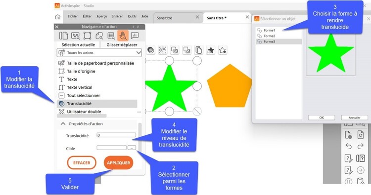fonction de translucidite dans ActivInspire