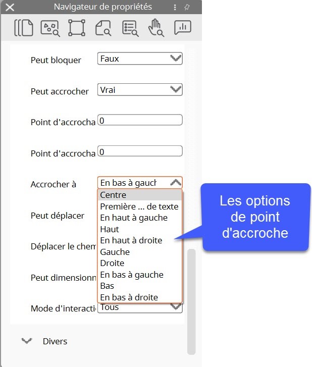 Options des points d'accroche dans limiteur de mouvement