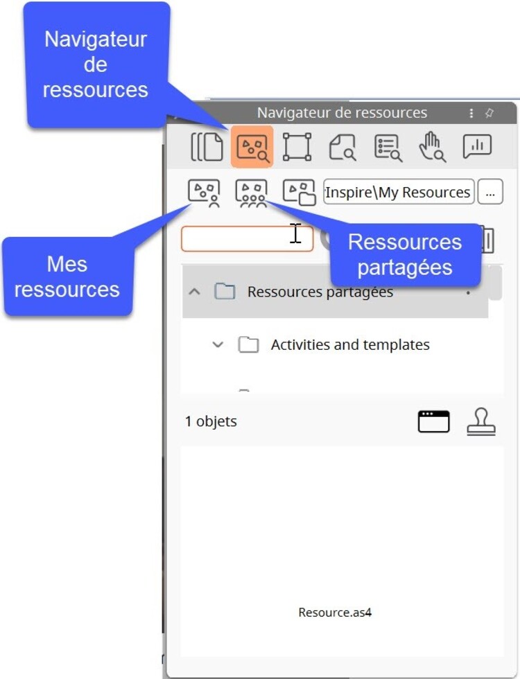 Les options dans le navigateur de ressources