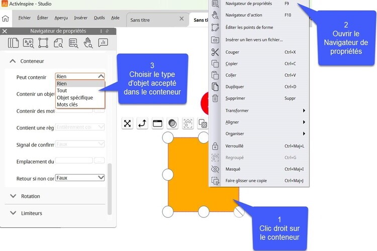 Paramétrer des conteneurs dans ActivInspire