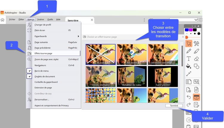 Transition entre les pages dans le logiciel ActivInspire